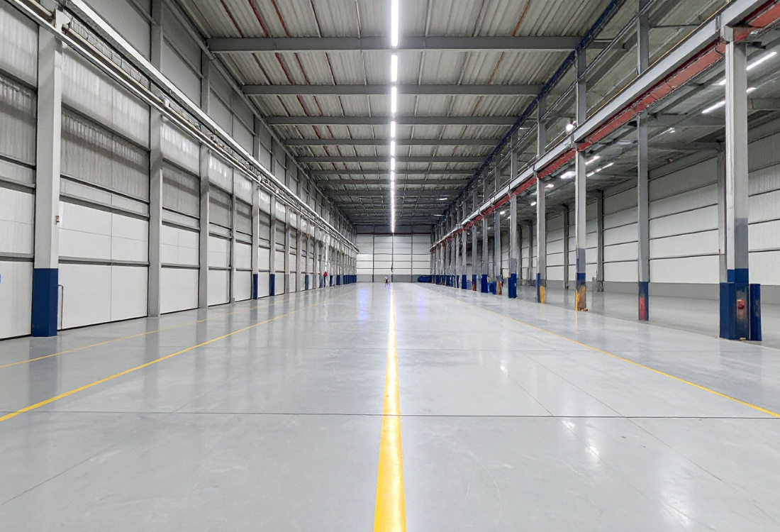 Resin floor demarcation in an industrial warehouse