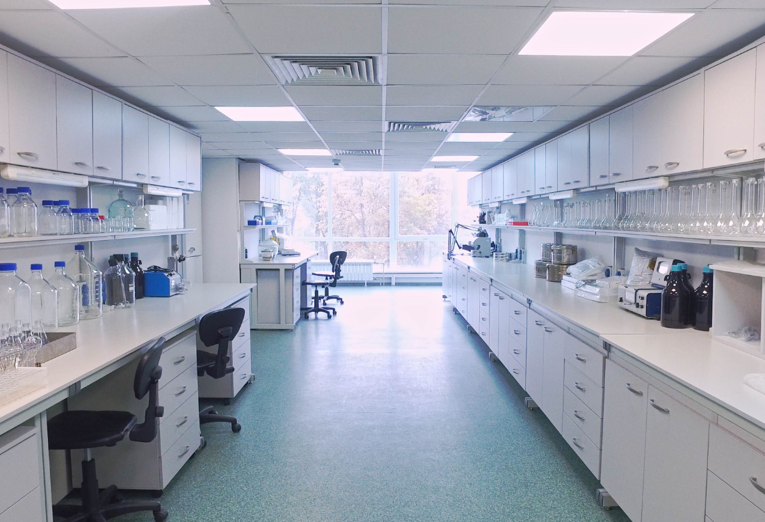 Chemical resistant flooring for laboratory that is durable and slip resistant. 